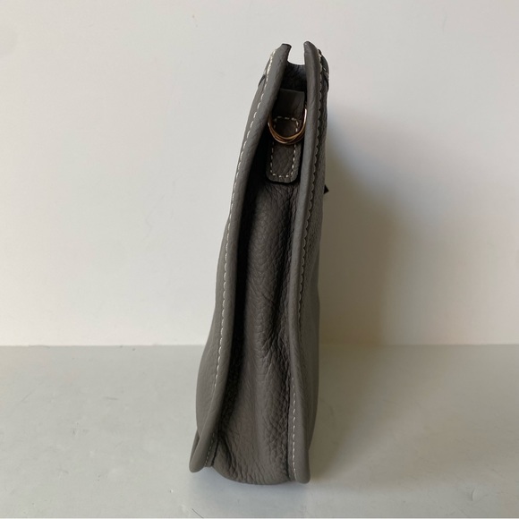 Mini TPM Dark Gray Steel Perforated H Leather Snap Button Crossbody Bag S4/B12 - Picture 6 of 12